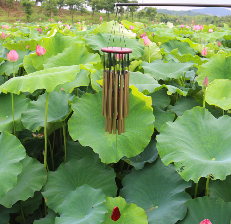 Title 21, Large Solid Wood Bronze Wind Chimes Metal Multi...