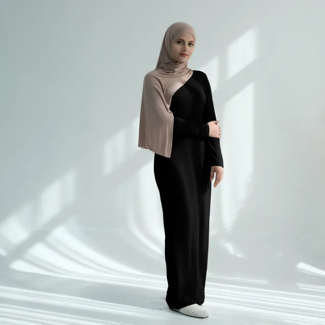 Middle East Turkey Dubai Solid Color Modal Cotton Dress Black - Shop at LoveMi