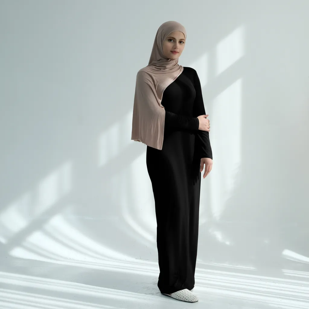 Middle East Turkey Dubai Solid Colour Modal Cotton Dress - Black