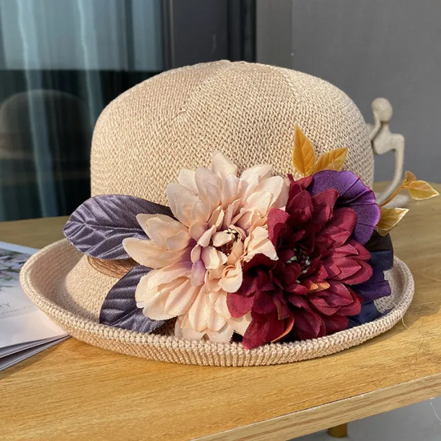 Elegant Off the face hat Round Crown Women's Fashionable Knitted Breathable Bucket Hat Beige - Shop at LoveMi
