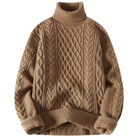 Vintage Jacquard Turtleneck Thick Sweater Men
