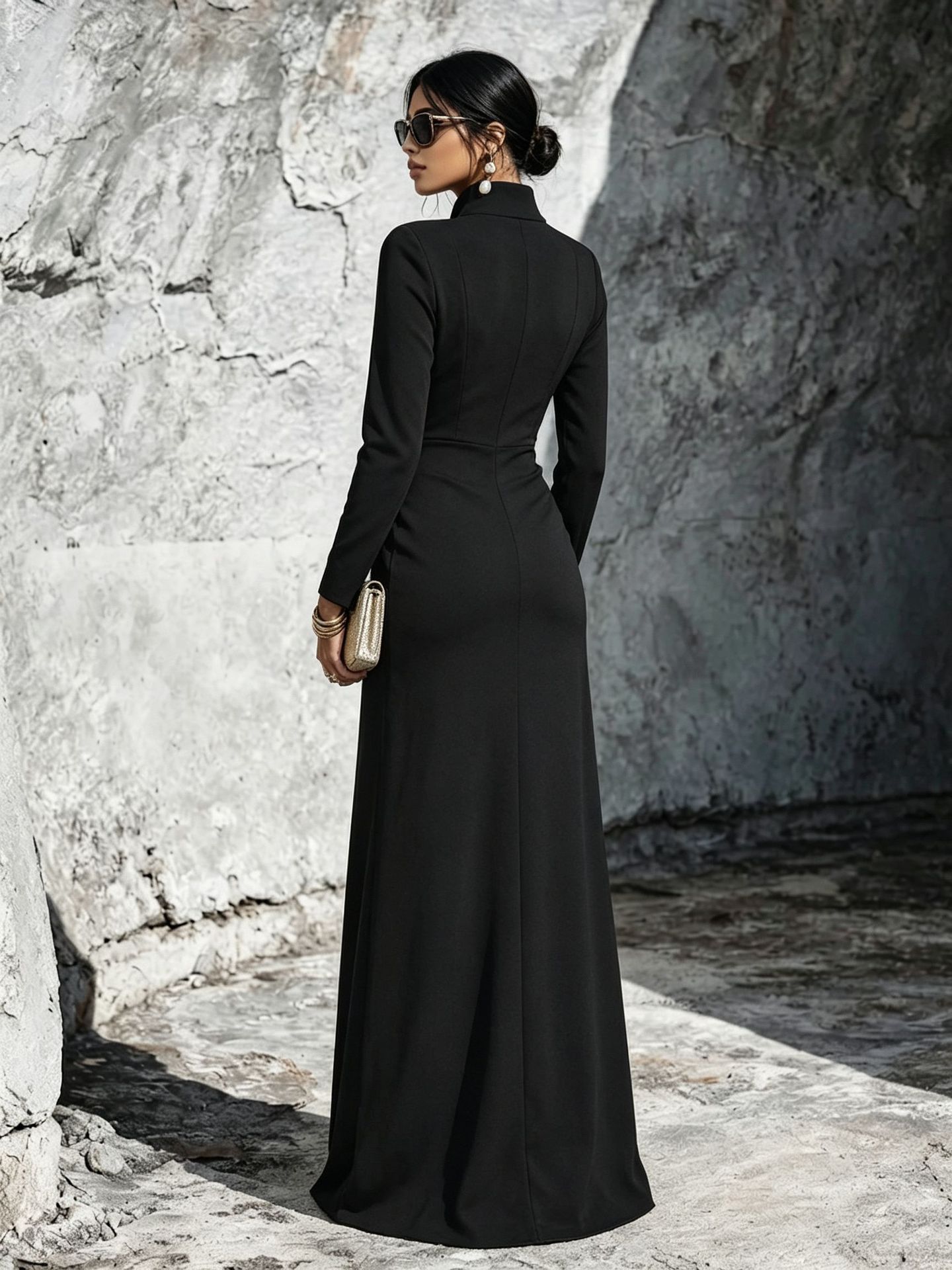 Women's Long-Sleeve Zip-Up Dress - Slim Fit Elegant