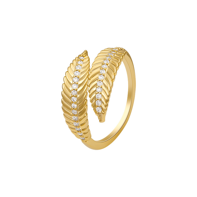 Micro Inlaid Zircon High Sense Leaf Ring Female Niche