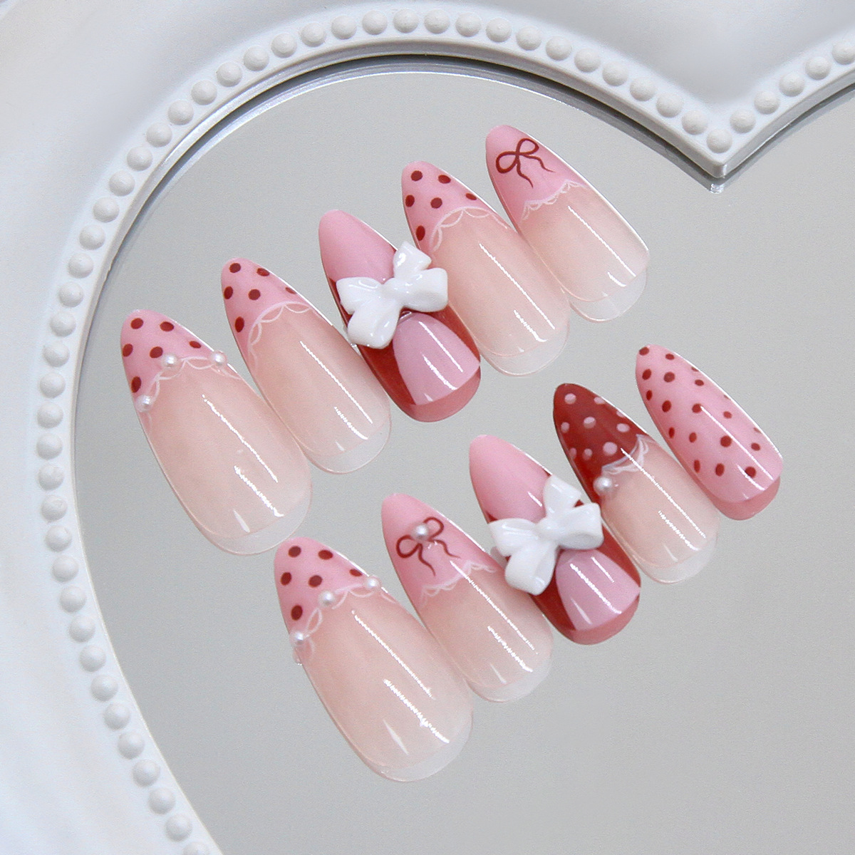 Fashionable Detachable Nail Tips With Lace And Bow 24 Pieces