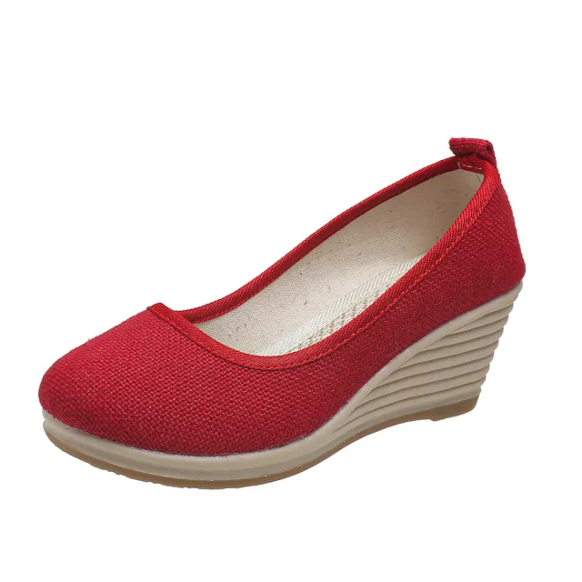 Casual Solid Color Wedge Linen Women's Shoes Red - Shop at LoveMi