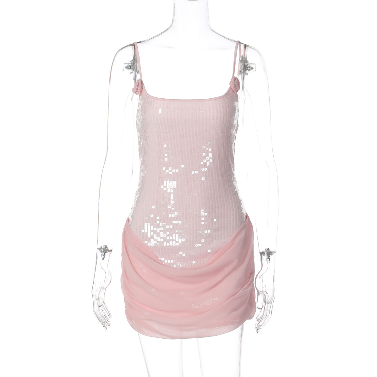 Strapless Spaghetti Strap Collage Mesh Bodycon Dress Pink - Shop at LoveMi