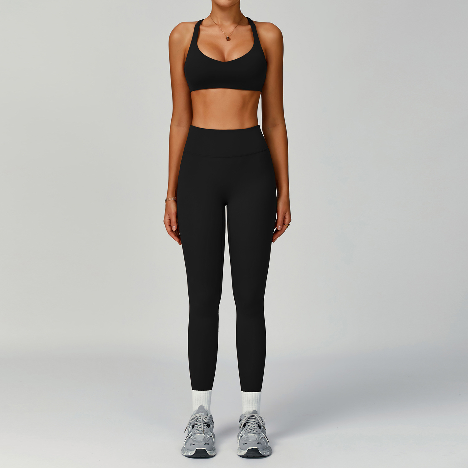 Women's Pure Color Tight Hollow out Beauty Back Sports Outdoor Running Outfit Trousers Suit Black - Shop at LoveMi