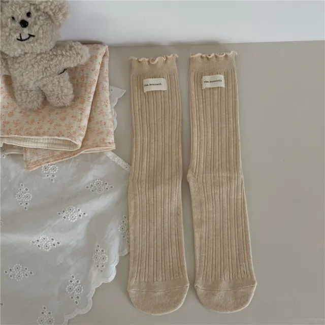 New Autumn And Winter Sweet Ruffled Socks For Girls Solidcolor Mid calf Length Oat Milk - Shop at LoveMi