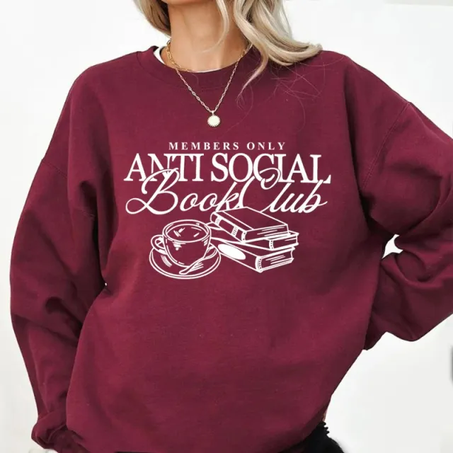 Printed English Sweater Women's Loose Fashion Burgundy - Shop at LoveMi