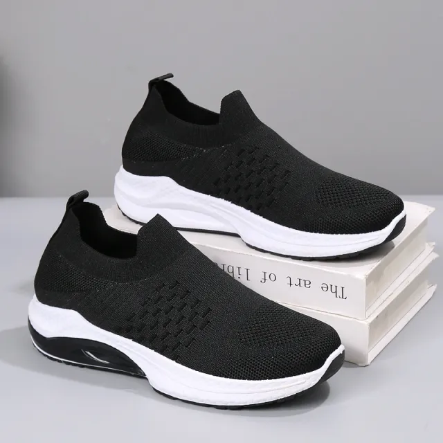 Soft Bottom Comfortable Breathable Fly Woven Mesh Casual Shoes For Women Black - Shop at LoveMi