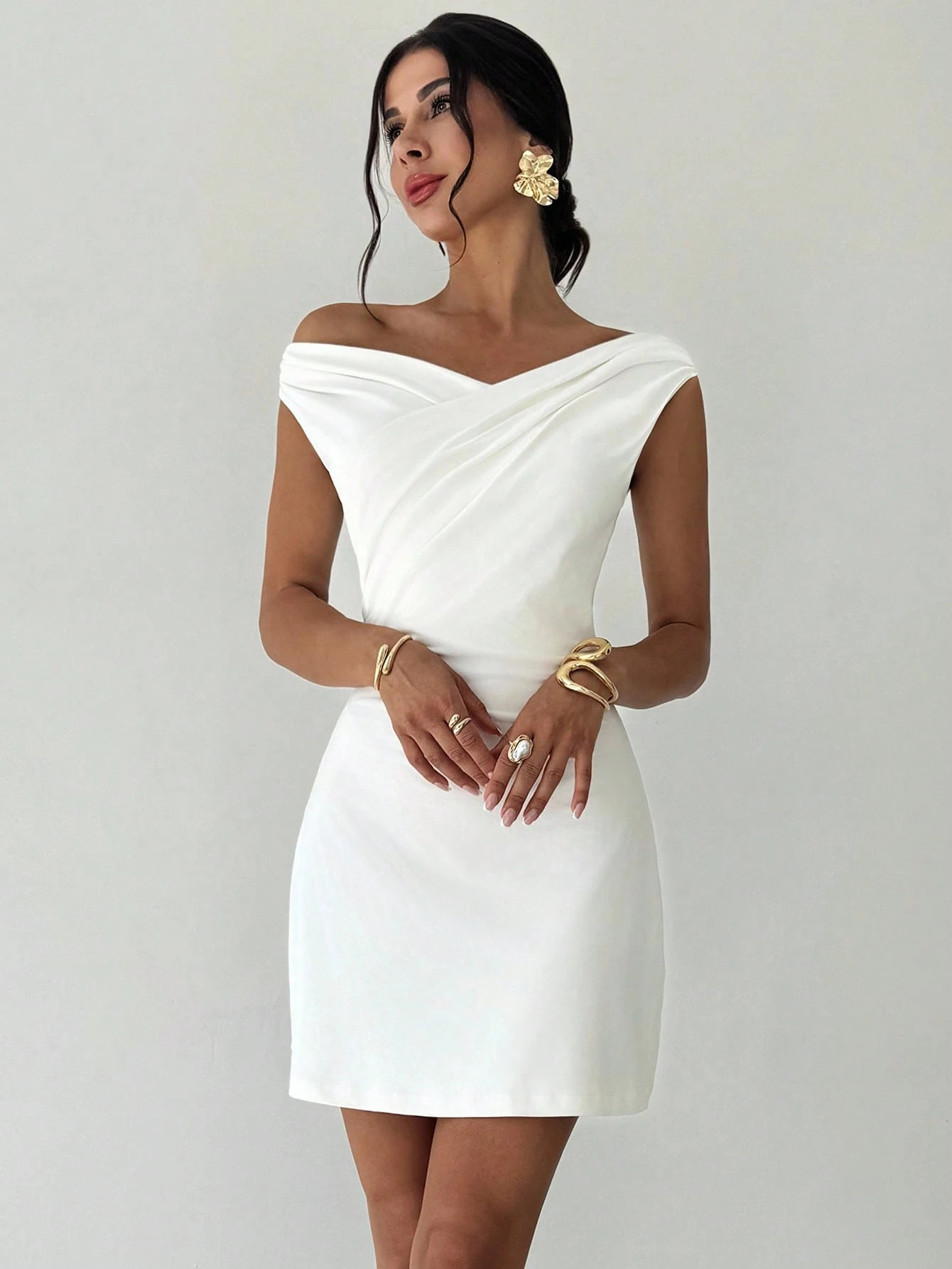 Women's Autumn Winter New Cross Collar Spliced Sleeveless Double Layer Dress White - Shop at LoveMi