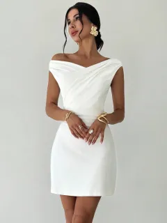 Women's Autumn Winter New Cross Collar Spliced Sleeveless Double Layer Dress - White - View 1