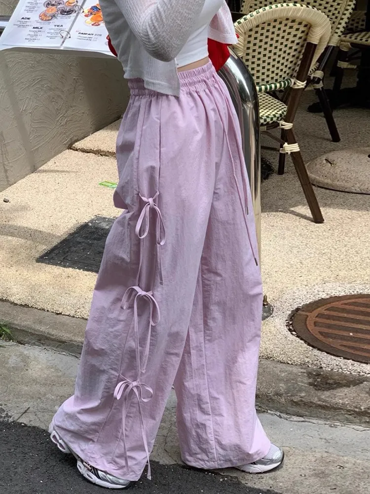 Women's Casual Side Strap Leisure Cargo Trousers - Pink