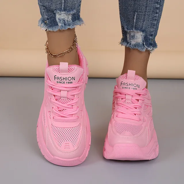 Mesh Breathable White Shoes Thick Bottom Heighten Casual Shoes Sports Women's Shoes Pink - Shop at LoveMi