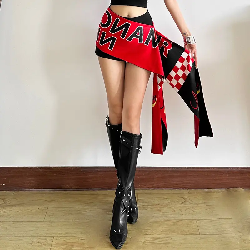 Womens Fashion Edgy Letter-printed Asymmetrical Waist Cincher