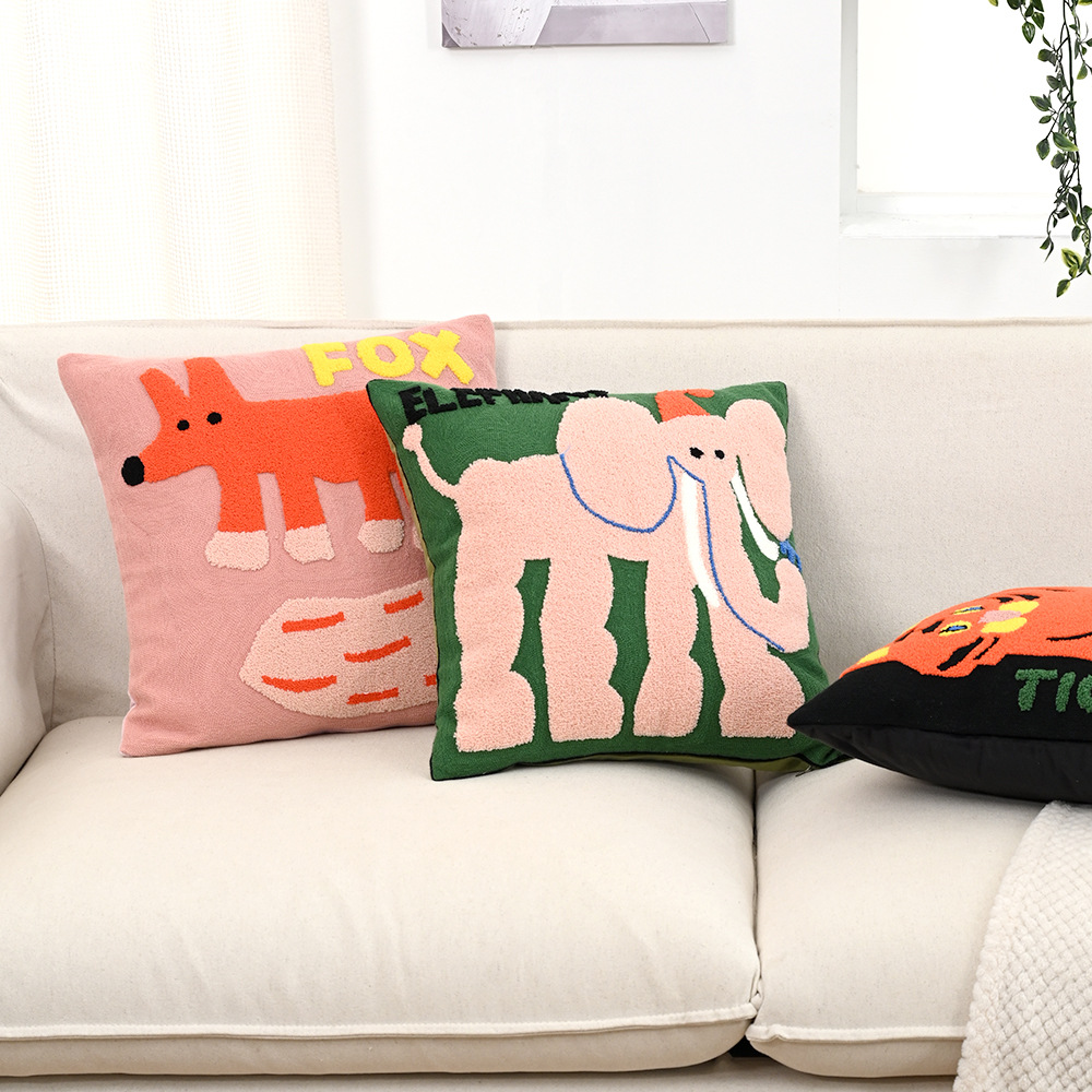 Nordic Instagram-Style Animal Embroidery Living Room Sofa Throw Pillow Cushion