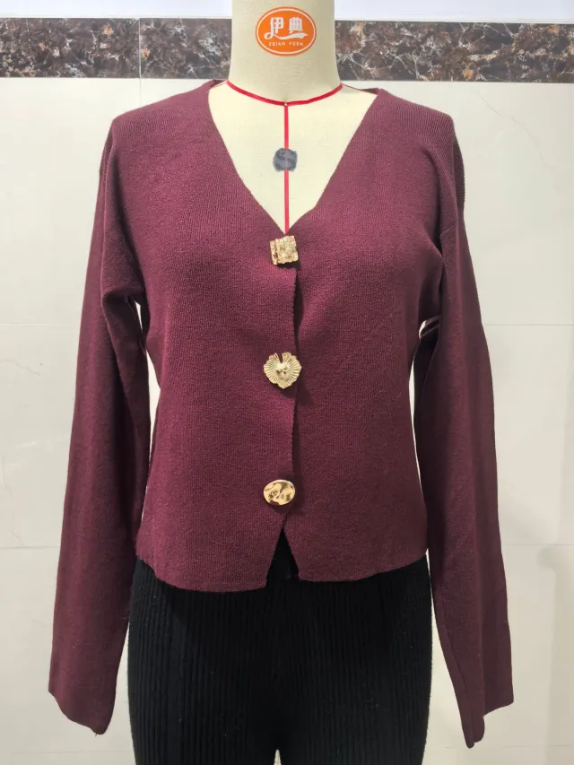 High end Short Knitted Cardigan Slim Slimming Metal Buckle Sweater For Women Red - Shop at LoveMi