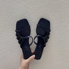 Women's Graceful And Fashionable Abnormal Shape Heels Square Toe Sandals - Black - View 1