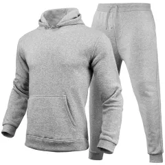 Slim-fit Solid Color Hoodie Set Urban Casual - Gray - View 1