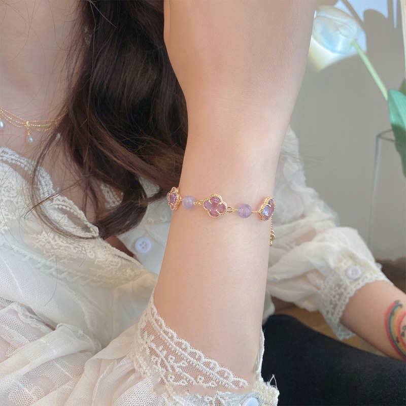 Amethyst Moonstone Clover Bracelet, picture 3 of 5