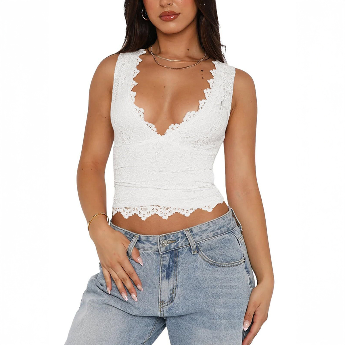 Y2g Hot Girl Style Lace Edge T shirt Vest For Women White - Shop at LoveMi