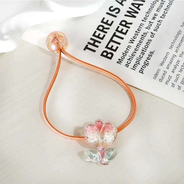 Tulip Rubber Band Hair Band Gradient Color High Elastic Headdress Orange - Shop at LoveMi