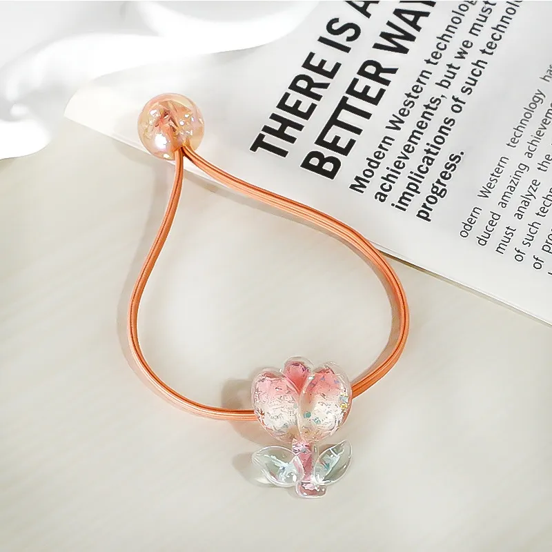 Tulip Rubber Band Hair Band Gradient Colour High Elastic Headdress - Orange