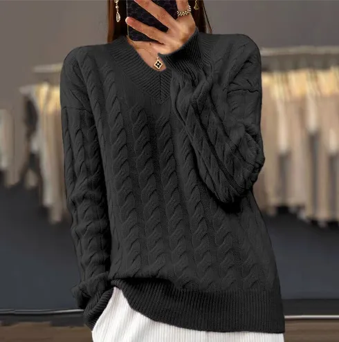 Women's V neck Sweater Pullover Sweater Black - Shop at LoveMi
