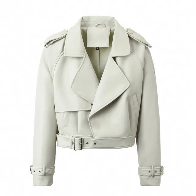 Women's Solid Color Casual Loose Fit Leather Jacket White - Shop at LoveMi
