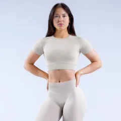 Nylon Fabric High Wicking Fitness Short Sleeve - Feather Rice-L - View 1