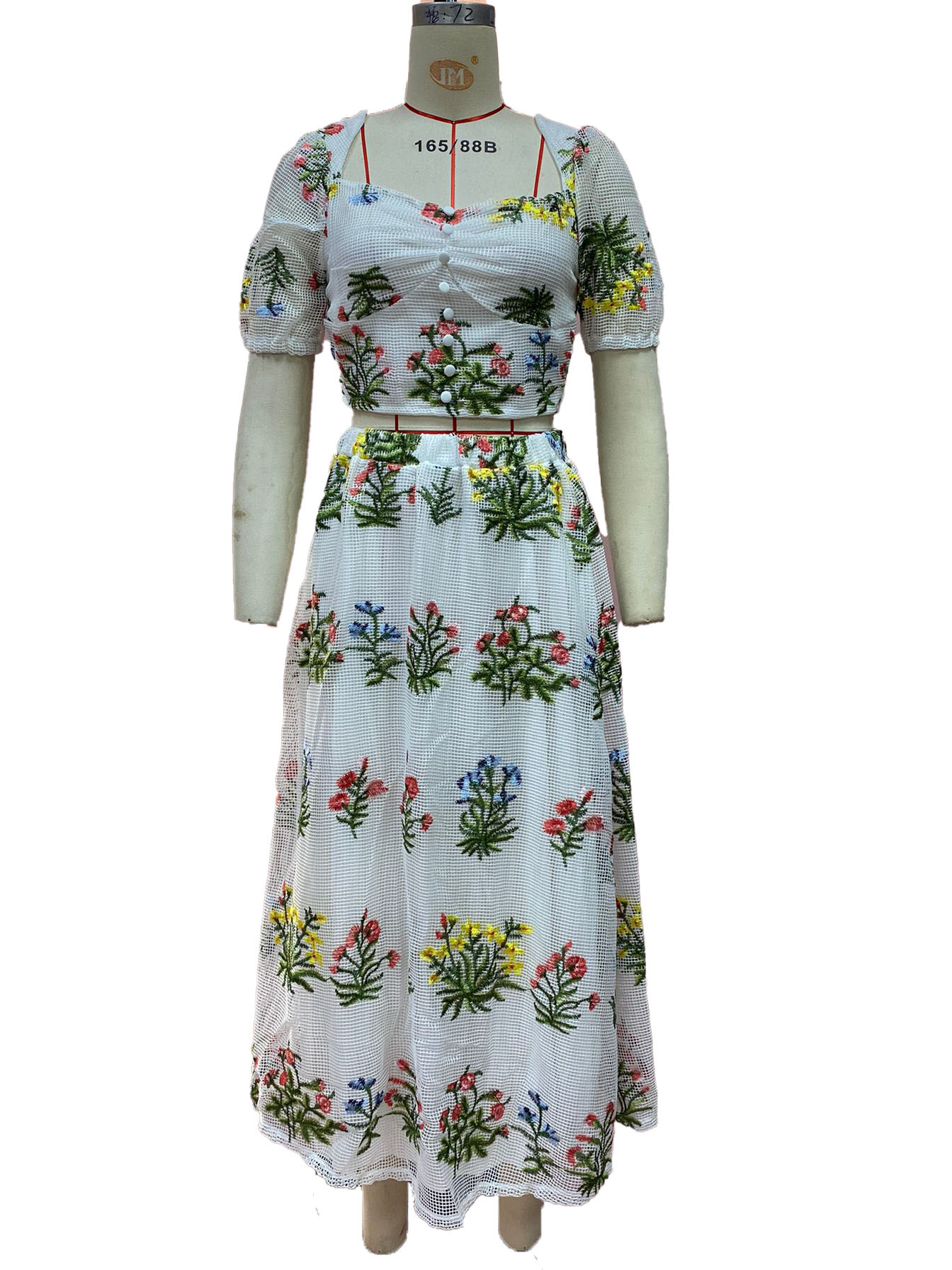 Women's Fitted Waist Backless Embroidered Skirt Two-piece Set