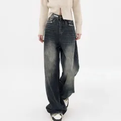 Plus Size High Waist Loose And Slimming Straight Wide Leg Jeans For Women - Grey - View 1