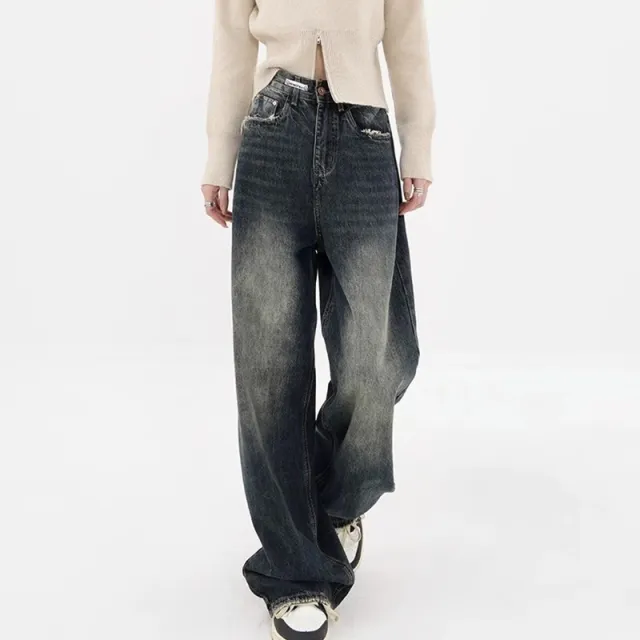 Plus Size High Waist Loose And Slimming Straight Wide Leg Jeans For Women Blue - Shop at LoveMi