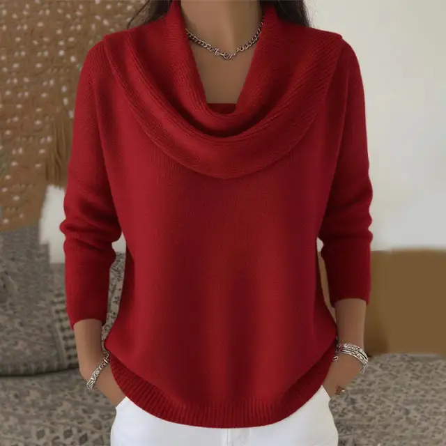 Autumn And Winter New Solid Color Long sleeved Sweater Red - Shop at LoveMi