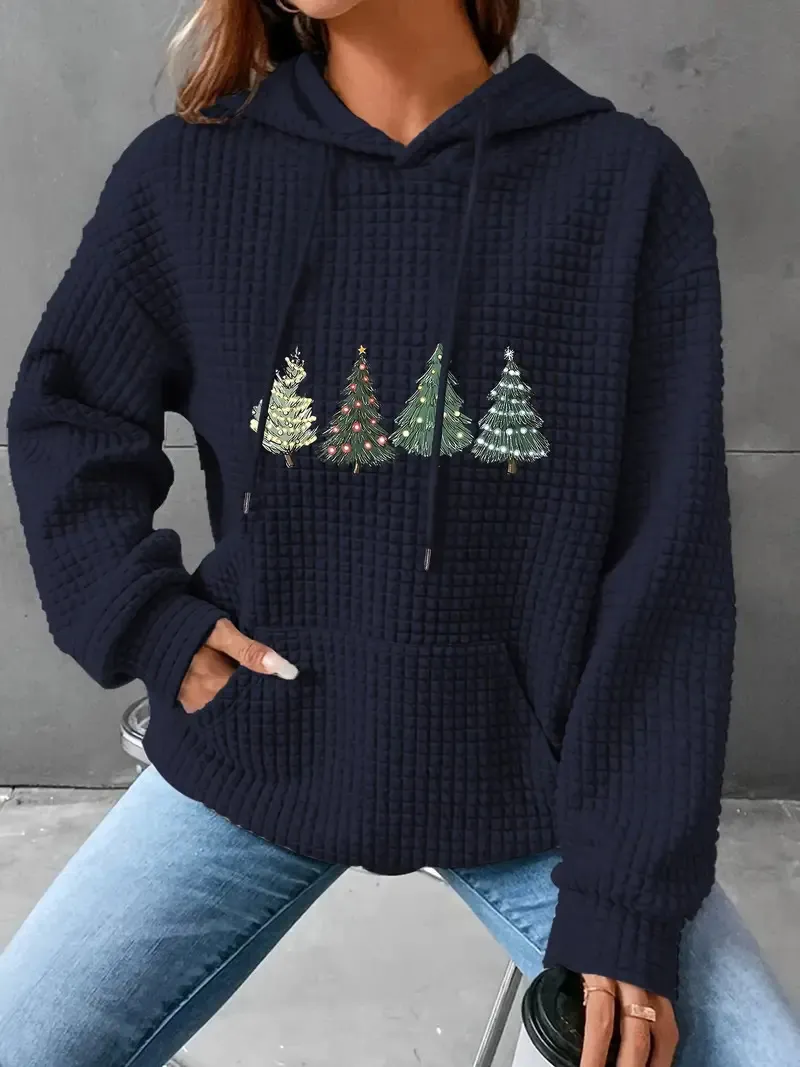 Loose Christmas Hooded Casual Sweater - Navy Blue