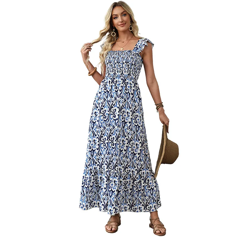 European And American Fashion Retro Vacation Style High Waist Long Skirt For Women - Lc6123925 Blue