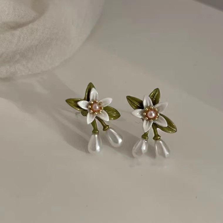 Silver Needle Earrings For Women Enamel-glazed Sweet Flowers - imagen 1