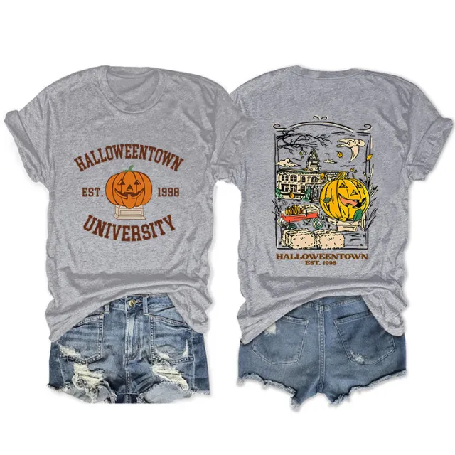 Loose Front And Rear Printed Short Sleeve Light Gray - Shop at LoveMi