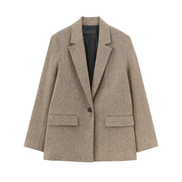 New Single Ornament Casual Fashion Blazer Khaki - Shop at LoveMi