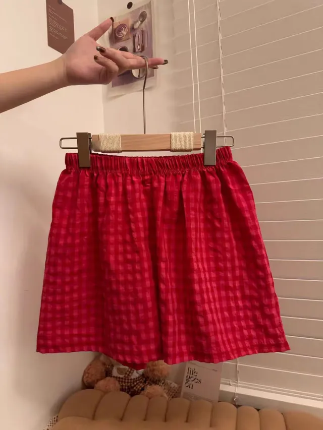 Ladies New Korean Plaid Breathable Shorts Red - Shop at LoveMi