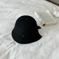 Summer Sun Hat Women's Woven Hollowed Travel Split Cap - Korean Style Back Slit Black - View 1