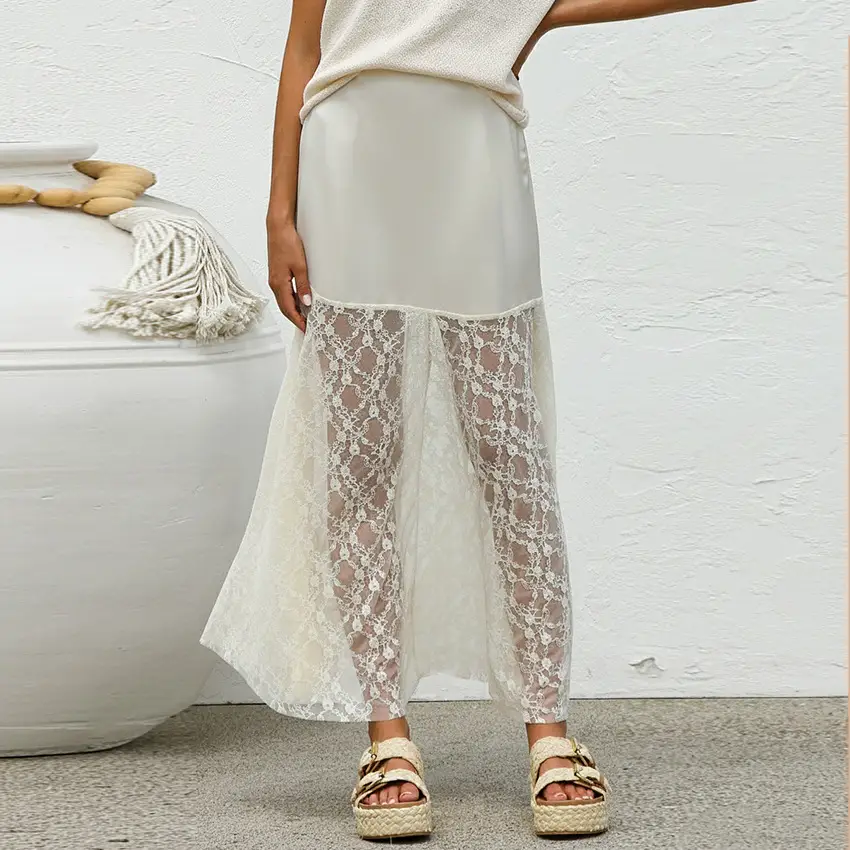 Women's French Casual Lace See Through Straight Skirt