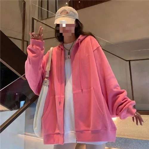 Hoodie Coat Autumn Design Sense Niche Loose Slimming Casual Petite Top Rose Red - Shop at LoveMi