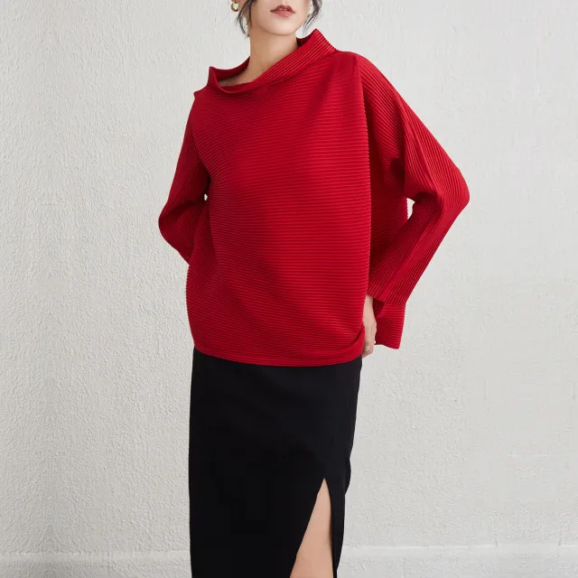 Plus Size Slim fit Long Sleeve Pleated Loose Hoodie Red - Shop at LoveMi