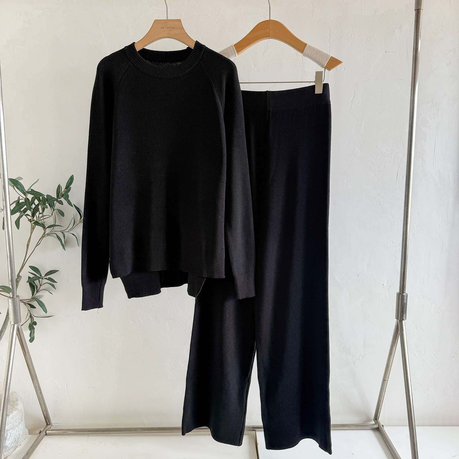 Women's Loose Knitted Long-Sleeve Crew-Neck Fashionable Wide-Leg Pants Two-Piece Set - Image 5