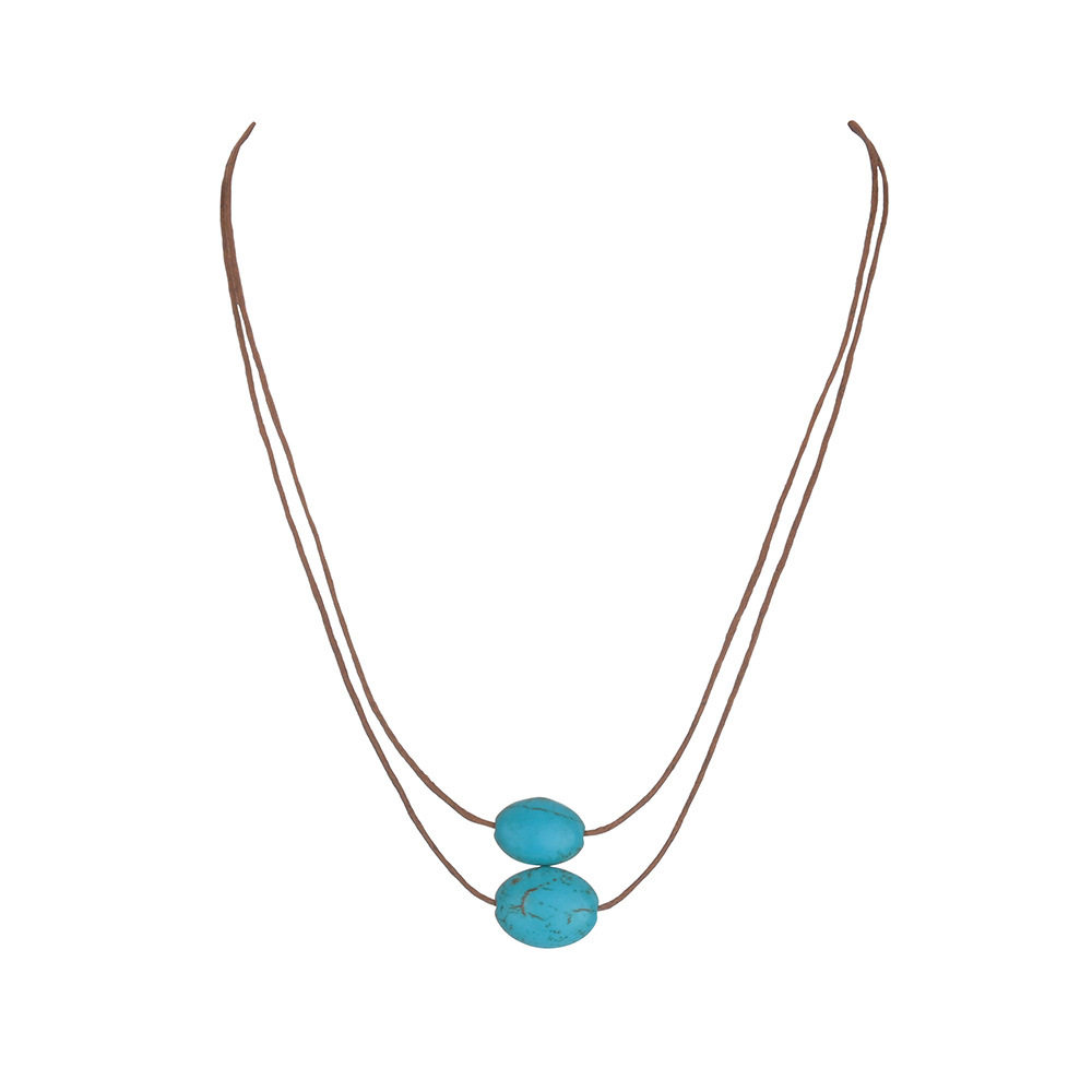 Retro Minimalist Double-Layer Necklace For Women With Turquoise-Style Beads
