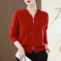 Knitted Hooded Casual Simple Fashion Style Women's Clothing - Wine Red - View 1