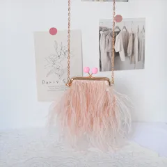 Single-sided Ostrich Fashion Clutch Crossbody Bag - Pink - View 1