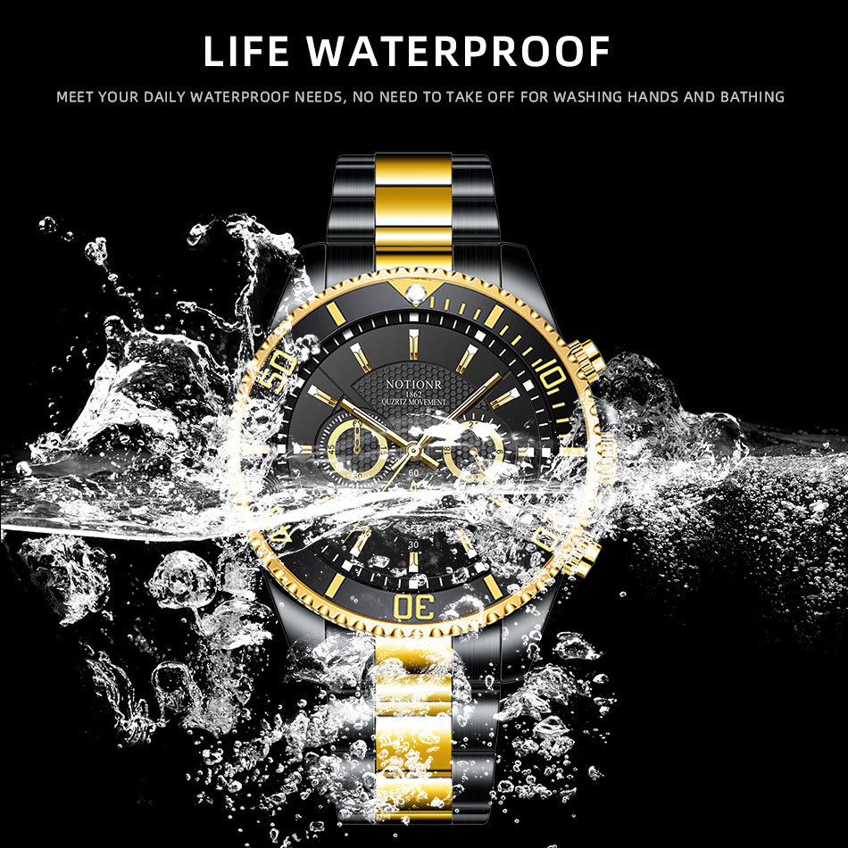 Title 6, Luxury Gold Green Watch Mens Waterproof Stainl...