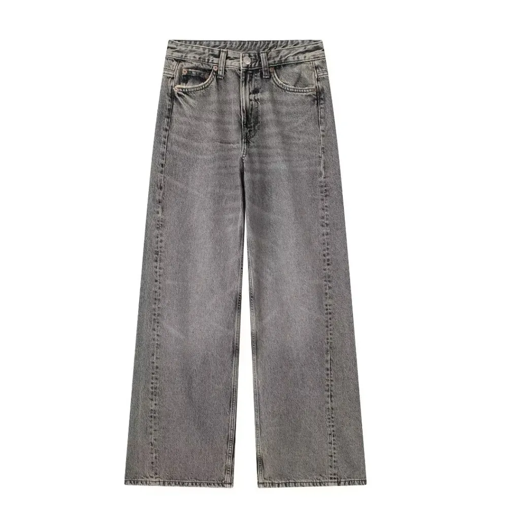 Women's Fashionable Casual Wide-leg Long Jeans - Gray